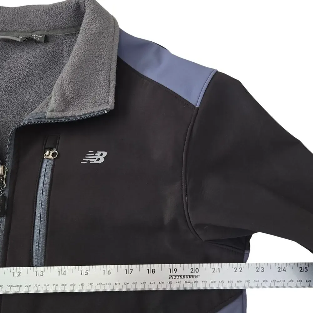 New Balance Weather Resistant Soft‑Shell Jacket Black & Gray Fleece‑Lined Size M
